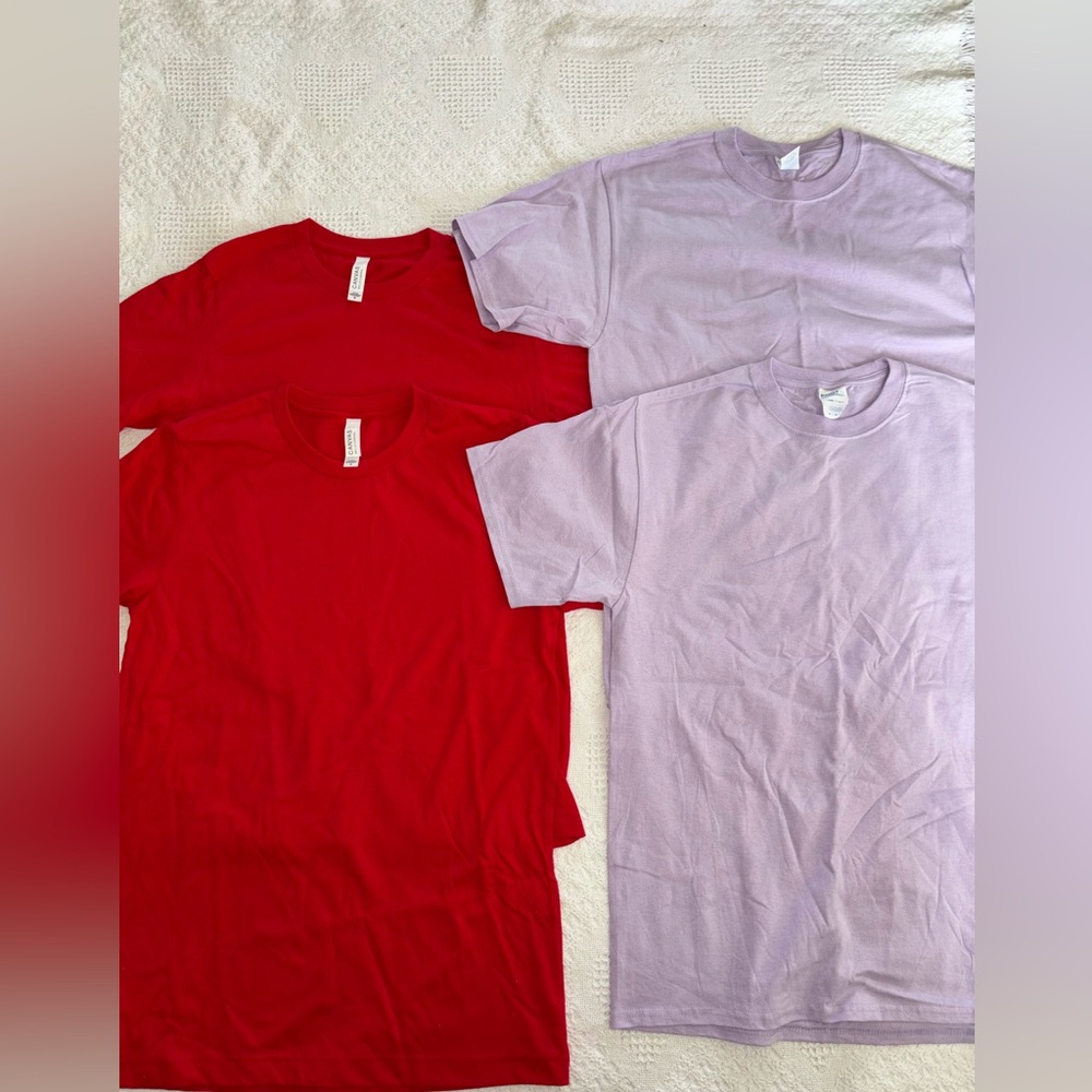 Unisex size Medium Tshirts Set of Four Blank Shirts Purple and Red NEW